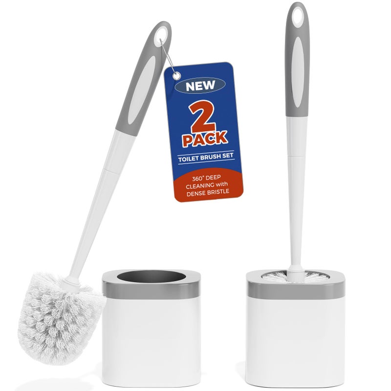 Holaloha Toilet Brush  2 Pack Toilet Brush and Holder Set Bathroom Accessories  Toilet Bowl Brush and Holder for Bathroom  White - Image 1